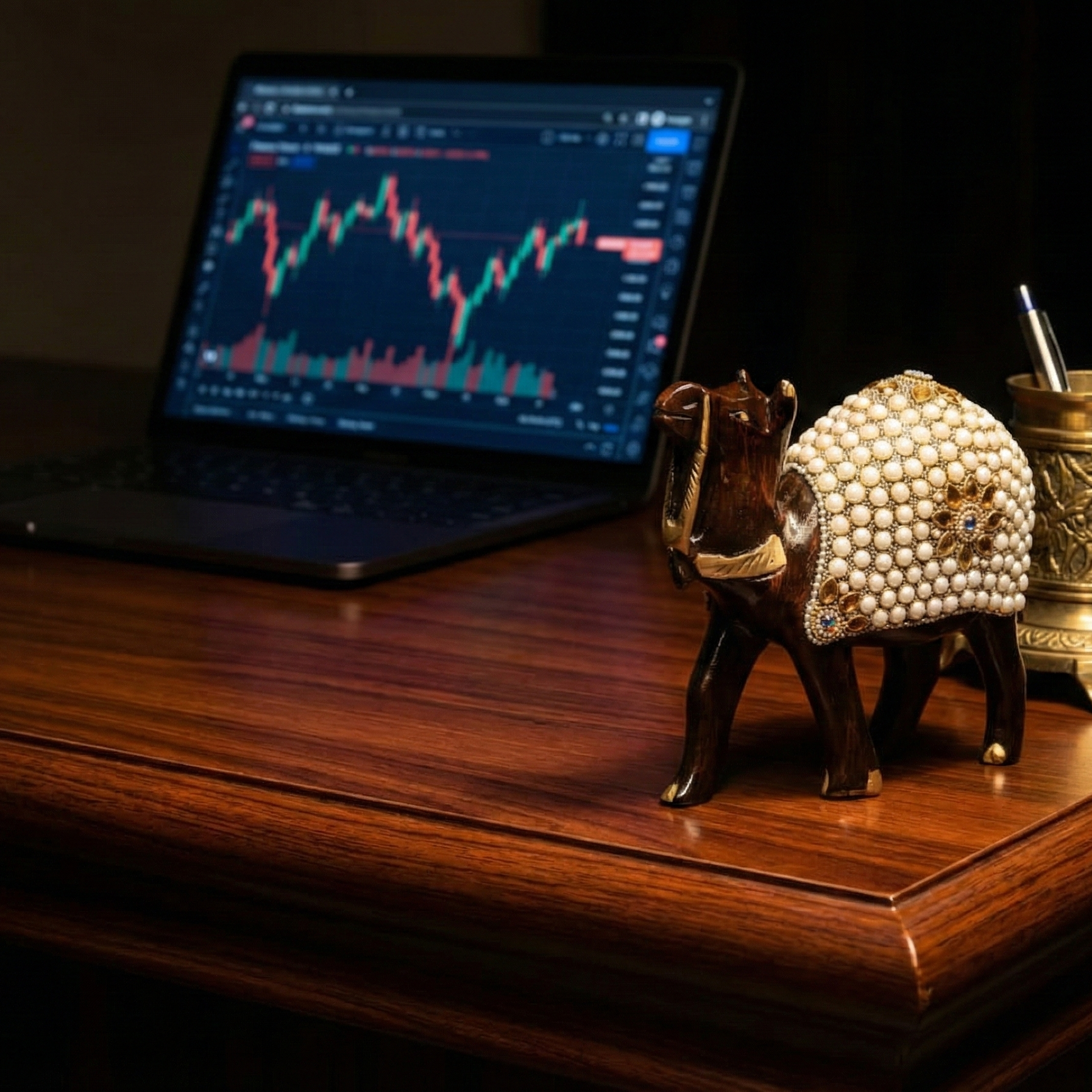 Handcarved Pearl embedded Camel Statue on work desk office decor