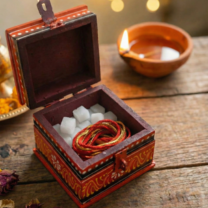 Hand painted Orange Storage Box with Pooja Essentials
